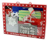 Deluxe 72 Piece Christmas Holiday Gift Bag Set,12 Assorted Bags with 60 Sheets of Tissue