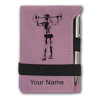 Mini Notepad, Weightlifting Woman, Personalized Engraving Included (Pink)