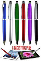 Stylus Pens - 2 in 1 Touch Screen & Writing Pen, Sensitive Stylus Tip - For Your iPad, iPhone, Nook, Samsung Galaxy & More - Assorted Colors, 6 pack