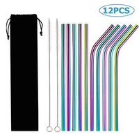 12 PCS Premium Stainless Steel Straws, NUOMAN 8.5" Reusable Drinking Straws for 20oz Tumbler(5 Straight+5 Bent +2 Brushes+1 Bag)