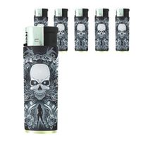 Butane Refillable Electronic Lighter Set of 5 Pieces Skull Design-003