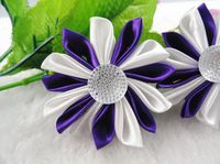 12pcs Ribbon Lotus W/Stone Wedding Sewing Appliques Decorations Crafts Upick (Purple)