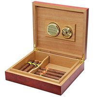 HOT Sale Cedar Wood Lined Humidor Humidifier Case Box with Hygrometer(Size: 240x215x65mm)