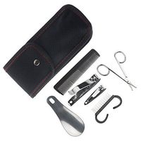 Perfect Life Ideas 7 Pcs Mens Grooming Kit Travel Set. Includes Nail Brush, Fingernail Clippers, Toenail Cutter, Low Strength Hair Cutting Scissors, Shoe Horn, Hair Comb, Storage Pouch