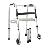 LHQ-HQ Walker Elderly Disabled Four-Legged Light Folding Wheeled Walker + Seat Board Rehabilitation Training Non-Slip Walking Stick with Hospital