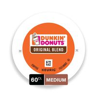 Dunkin' Donuts Original Blend Medium Roast Coffee, 60 K Cups for Keurig Coffee Makers