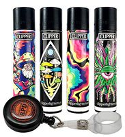 Clipper Lighter"Psychedelic 7" Collection with Rolling Paper Depot Lighter Lasso- 5 Item Bundle