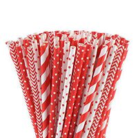 ALINK Biodegradable Red Paper Straws Bulk - 100 Dots/Stripes/Waves Straws for Beverage, Christmas, Holiday, Birthday, Wedding, Baby/Bridal Shower, Party and Decoration