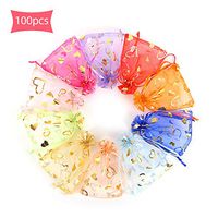 Organza Bags, Mesh Sachet Bags Wedding Favour Bags with Stain Drawstring Party Gift Bags for Presents, Small Jewellery Pouches Packing, 100pcs (Mixed Heart, 9cm*12cm)