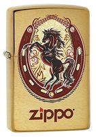 Zippo Lighter: Horse and Horseshoe - Brushed Brass 77844