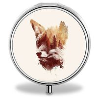 Fox Pill Case, Round Stainless Drug Organizer Container Medicine Cover for Pocket Daily&Weekly