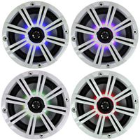 2- Pair (4-Speakers) Multi Color LED Lights Kicker 6.5" 195W Marine Audio Coaxial Stereo White Grills