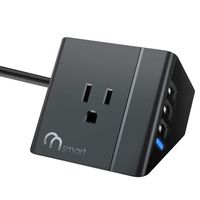 ONSMART Power Strip Flat Plug with 2 Outlets 3 USB Ports for iPhone Xs/XR/Max, Desktop Charging Station for Home, Travel, Office, Cruise, Overload Protection, 5Ft Extension UL Cord (HOD1322BK/US)