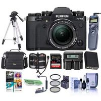 Fujifilm X-T3 26.1MP Mirrorless Digital Camera with XF 18-55mm f/2.8-4 R LM OIS Lens, Black - Bundle with 64GB SDHC U3 Card, Camera Case, Spare Battery, Tripod, Remote Shutter, Software Package, More