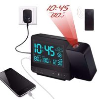 Kensent Projection Alarm Clock, Digital Projection Clock with Weather Station, Indoor/Outdoor Thermometer, USB Charger, Dual Alarm Clocks for Bedrooms, LED Display with Dimmer, 12/24 Hours