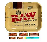 RAW Rolling Tray Combo Includes RAW Tray, RAW 1 1/4 Classic Rolling Papers, RAW 79MM Roller, RAW Tips, and Roll with Us Doobtube (Large)