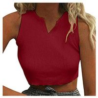 7 EAZsyn8 Women's Vests,V-Neck Sleeveless Ribbed T- Shirts Summer Casual Wild Workout Tank Top Red