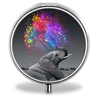 Elephant Pill Case, Round Stainless Drug Organizer Container Medicine Cover for Pocket Daily&Weekly