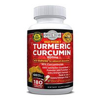 Turmeric Curcumin with Bioperine 1800mg - Highest Potency, Best for Joint Pain Relief, Heart Health and Anti-Aging, Natural Antioxidant, Gluten Free, Non-GMO, Black Pepper Extract - 180 CT