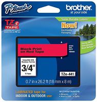 2 Pack Brother Label Tape for Indoor and outdoor use, 18mm, Black Print on Red Tape (TZe441)