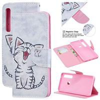 Cfrau Leather Case with Black Stylus for Samsung Galaxy A9 2018,Cute Design Magnetic Wallet Flip PU Leather Card Slots Kickstand Hand Strap with Soft TPU Case for Galaxy A9 2018 - Cute Cat