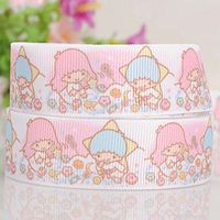5yards 7/8"22mm Little Twin Stars Cartoon Printed Gift Grosgrain Ribbon