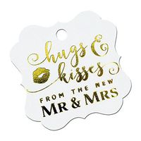 Summer-Ray 50pcs Gold Foil Hot Stamping Pure White Elegant Square Hugs & Kisses from The New Mr & Mrs Wedding Favor Gift Tags