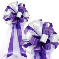 Purple and White Pull Bows with Tulle Tails - 8" Wide, Set of 6, Healthcare Workers Support Ribbon, Wedding Pew Bows, Reception, Aisle Decoration, Cancer Awareness, Mardi Gras, Birthday, Fundraiser