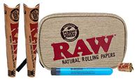 RAW Smell Proof Smokers Pouch (Small), RAW Natural King Size Cones (2 Pack), RAW Hemp Wick, with Hippie Butler XL KewlTube - 5 Item Bundle