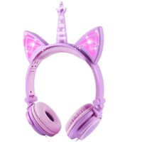 Esonstyle Unicorn Kids Headphones, Over Ear with LED Glowing Cat Ears,Safe Wired Kids Headsets 85dB Volume Limited, Food Grade Silicone, 3.5mm Aux Jack.Cat-Inspired Headphones for Girls (Purple)