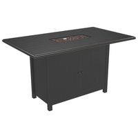 Signature Design by Ashley - Perrymount Outdoor Rectangular Fire Pit Bar Table - Plank Effect Styling - Storage Doors - Stainless Steel Burner with Glass Beads - Brown