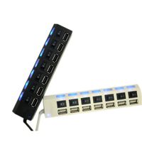 GoodKE 1pcs 7 USB Ports USB 2.0 HUB with Independent Switch Hubs Black 16.5 x 3.6 x 2.4cm