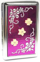 Eclipse Pink Hand Crafted Flower & Studs Crushproof Metal Cigarette Case, 100s, 3101ST16F-Pink