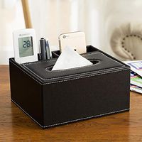 T-ZJHC Multi-Function Tissue Box Desktop Living Room Coffee Table, Square 2 Grid - Black Leather