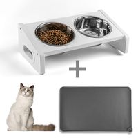 AostLin Elevated Cat Dog Bowls with Wooden Stand and Silicone Pet Mat, 3 Piece Set, Mess Free Feeding System for Water and Wet or Dry Food, Supports Cats, Puppies or Rabbits