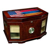 Large Premium Desktop Humidor - Glass Top - Flag of Armenia (Armenian) - Wood with USA Flag - 300 Cigar Capacity - Cedar Lined with Two humidifiers & Large Front Mounted Hygrometer.