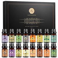 LAGUNAMOON Essential Oils Gift Set, Natural Aromatherapy Essential Oil for Diffuser Humidifier Massage - Lavender, Tea Tree, Peppermint, Lemon, Rosemary, Lemongrass, Jasmine - 16 Pack 10mL/Bottle