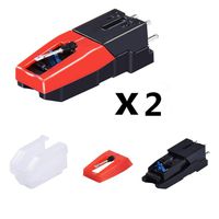 SKEVONO Vinyl Record Player Needle Cartridge Replacement with Ceramic Stylus Needles, Lids and Cartridge for Turntable, Record Player, LP, Phonograph (2 Sets Per Box)