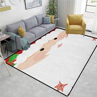 Kids Christmas Animals Girls Rooms Nursery Decor Mats, Cartoon Face of Santa with Pink Cheeks White Beard and Mistletoe on His Hat, Easy Maintenance Area Rug Living Room Bedroom Carpet(2.5'x 7')