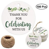 Thank You for Celebrating with Us Tags, 100Pcs Greenery Thank You Tags for Wedding Birthday Baby Shower Party Favors, Paper Gift Tags with 100 Feet Jute String