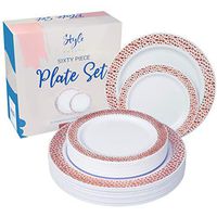 60 pcs Disposable White Plastic Plates with Rose Gold Hammered Design, 30 Premium fancy10.25” Dinner Plates and 30 Disposable 7.5” Dessert and Salad Plates. Elegant Heavy Duty Wedding Party Plates