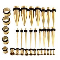 36Pcs Ear Gauges Stretching Tunnels Tapers Starter Set Gauges Kit 14G-00G For gift Party Accessory Trendy Creative Women Elegant Cheap Design | Color - Gold