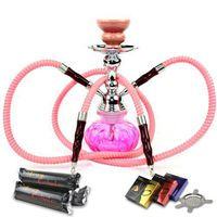GStar Starter Series: 11" 2 Hose Hookah Combo Kit Set w/Charcoal and Flavors - Mini Pumpkin Glass Art - (Hot Pink)