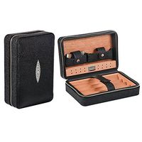 Volenx Travel Cigar Humidor Case, Leather Cigar Case with Humidifier & Cutter, Wooden Cigar Box for 4 Cigars (Black)