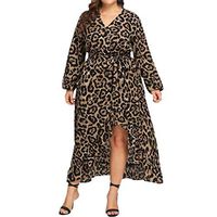 Jushye Women Dress,Summer Plus Size Long Dress Leopard Print Short Sleeve V-Neck Beach Maxi Dress (7863-Black, XXXXL)