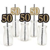 Adult 50th Birthday - Gold - Paper Straw Decor - Birthday Party Striped Decorative Straws - Set of 24