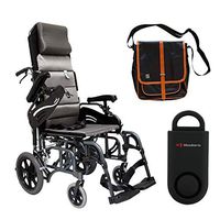 Karman VIP-515 Aluminum Lightweight Transport Wheelchair VIP515TP-16, 16"W X 16"D Seat, Flip Back Adjustable Armrests & Free 130 dB Black Personal Safety Alarm/Siren! + Black Bag with Trim!