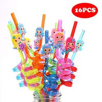 Jellydog Toy Mermaid Party Favors, 16 PCS Reusable Straws, Mermaid Drinking Plastic Straws, Mermaid Party Supplies,Party Decorations for Kids Girls
