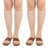 MojaSports Graduated Compression Socks Support Stocking Men Women Athletic, Medical, Sport, Running, Flight, Travel, Nurse, Boost Performance, Blood Circulation & Recovery. (Beige/Copper, XXL, 2Pr)