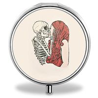 Custom Wanchang Pill Case, Skeleton Lovers Round Compact 3 Metal Portable Pill Container for Daily Use